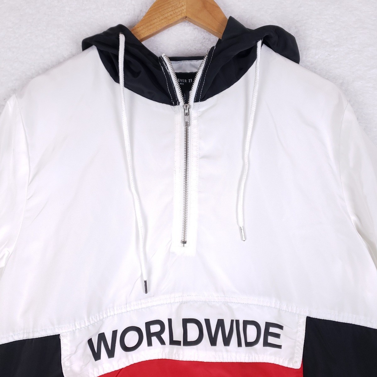 Forever 21 Men Worldwide Flag Colorblock Windbreaker Jacket White