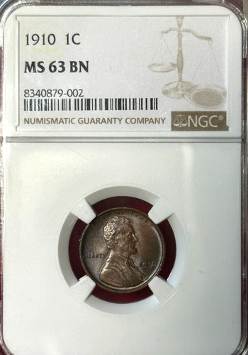 1910  1C Lincoln Wheat Back CENT Graded by NGC MS 63 BN BEAUTIFUL SURFACE LUSTER