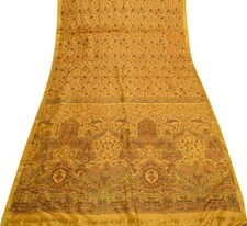 Sushila Vintage Yellow Saree 100 Pure Silk Printed Floral Soft Craft Fabric