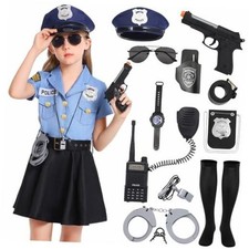 Kids Police Officer Costume Girls Cop Cosplay 130  8-10 Years  Blue and Black