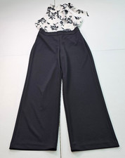 White House Black Market Jumpsuit Size 6P Black and White Floral Halter Wide Leg