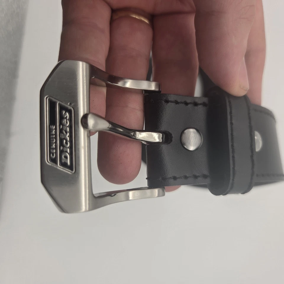 VTG Dickies Black Leather Belt Men’s Silver Logo Buckle Size 50-52 #17GD024901 - Image 2 of 4
