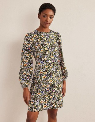 Boden Damen Kleid Eden Bloom Blumen Mehrfarbig Rundhals Reißverschluss Gr. UK 16