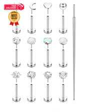 Florideco 14K Gold Plated Threadless Nose Studs for Women 18G, Silver Tone