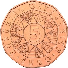 &Ouml;sterreich 5 Euro 9 g  2013  Original M&uuml;nze #FSK363