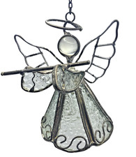 Vintage Stained Glass Angel Ornament Hanging Halo Wings Figurine