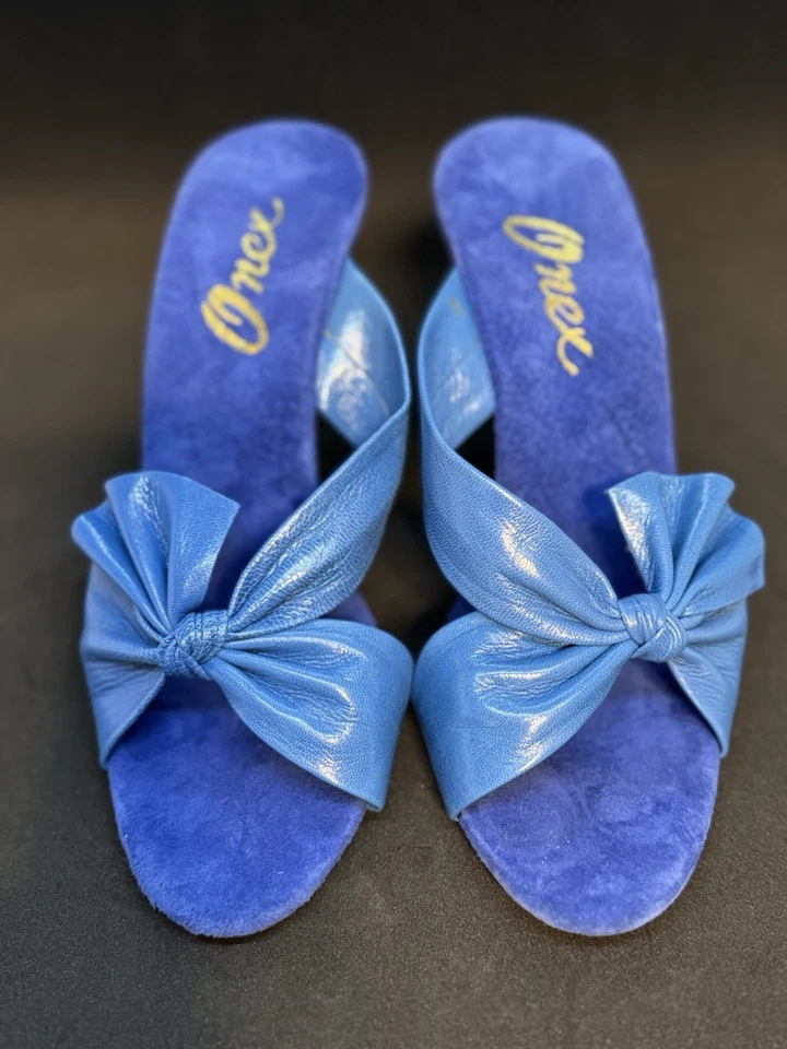 Tacones de aguja sin cordones de cuero azul Onex de colección para mujer talla 8 Foto 3 de 4