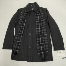 Dockers Jacket Men's Small Gray Poly Wool Insulated Car Coat Scarf