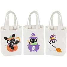 3 Large Halloween Tote Bags, Reusable Canvas Bags for Halloween Trick or Trea...