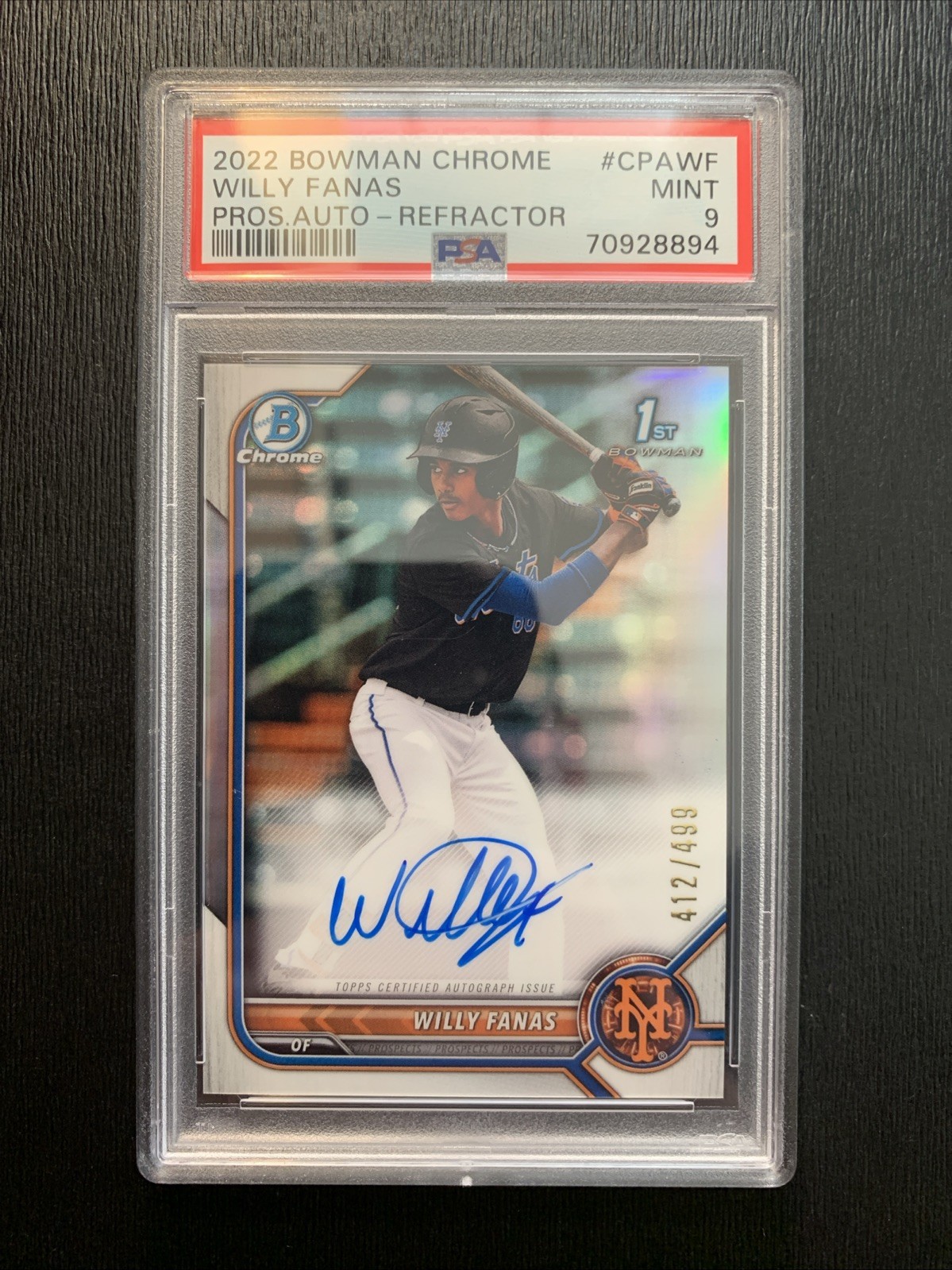 Willy Fanas 2022 Bowman Chrome #CPA-WF 1st Autograph Refractor /499 PSA 9 METS