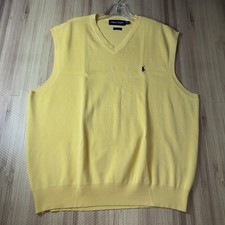 Polo Ralph Lauren Sweater Vest Men  s XL V Neck Yellow Blue Pony Pima Cotton Golf