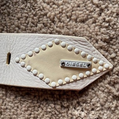 Diesel Men's Leather Belt Vintage Y2K Studded Metal Logo Plate