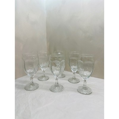 Vintage Textured Libbey Chivalry Clear Glass Wine Goblets Set of 6 Water Glasses