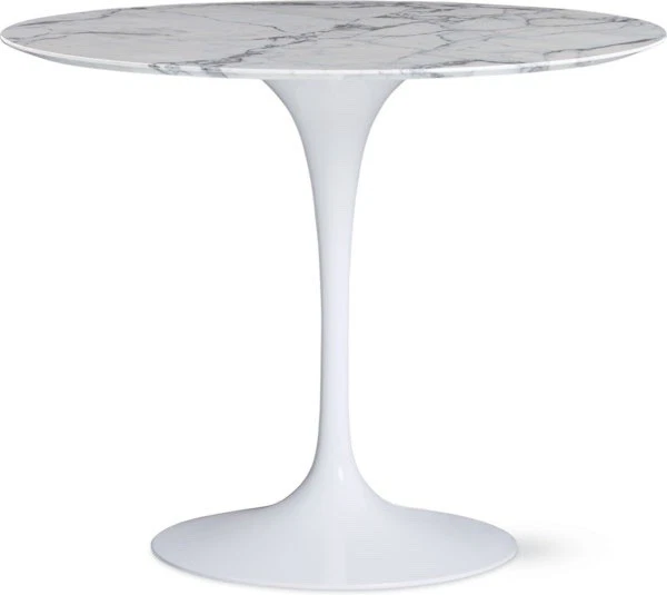 Mesa de comedor redonda de tulipán Eero Saarinen para Knoll Satin Arabescato base blanca Foto 2 de 4