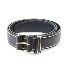 Prada Gold Line Belt Black Calf Leather Size 80 97cm Buckle 4x3cm Authentic
