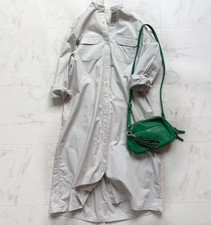 Vestido Largo de Algodón Antigüedades ICHI / ICHI Cuello Doble Bolsillo Gris COMO NUEVO