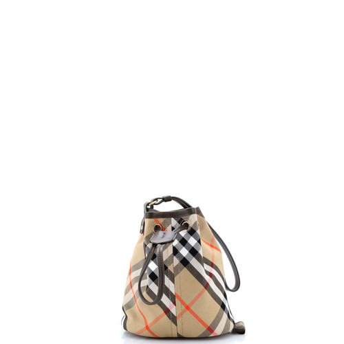 Burberry Wristlet Bucket Bag Vintage Check Canvas Mini