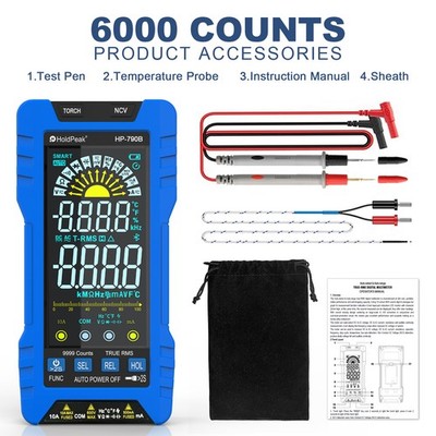 Digital Multimeter 6000 Counts True RMS Auto Range AC/DC Voltage Current Tester