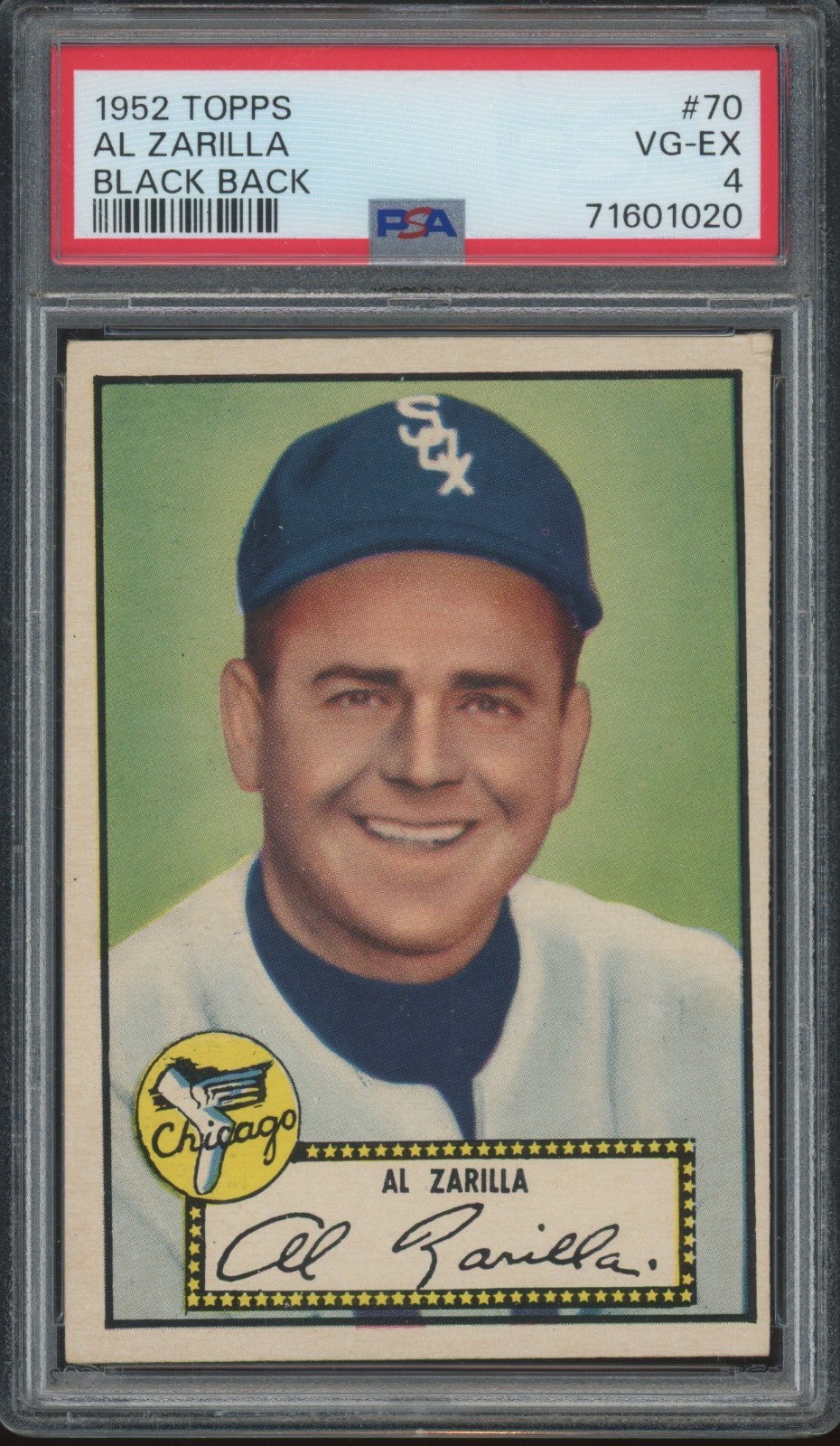 1952 Topps Black Back #70 Al Zarilla VG EX PSA 4