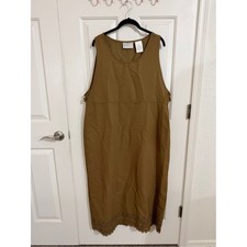 Vintage 90s Erika Studio XL Brown Laser Cut Eyelet Maxi Jumper Dress Pockets