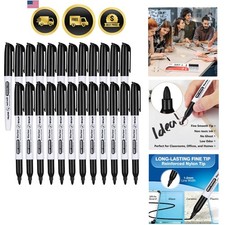 Fine Tip Dry Erase Markers - 24 Pack Black Whiteboard Erasable Markers Bulk f...