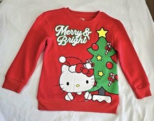 Hello Kitty Red Christmas Sweatshirt Glittery MERRY  BRIGHT- Girls Size XL New