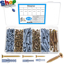 Image of 312 PCS Wall Plug and Screw Set, Drywall Anchor Screws Kit, Self Drilling Plaste