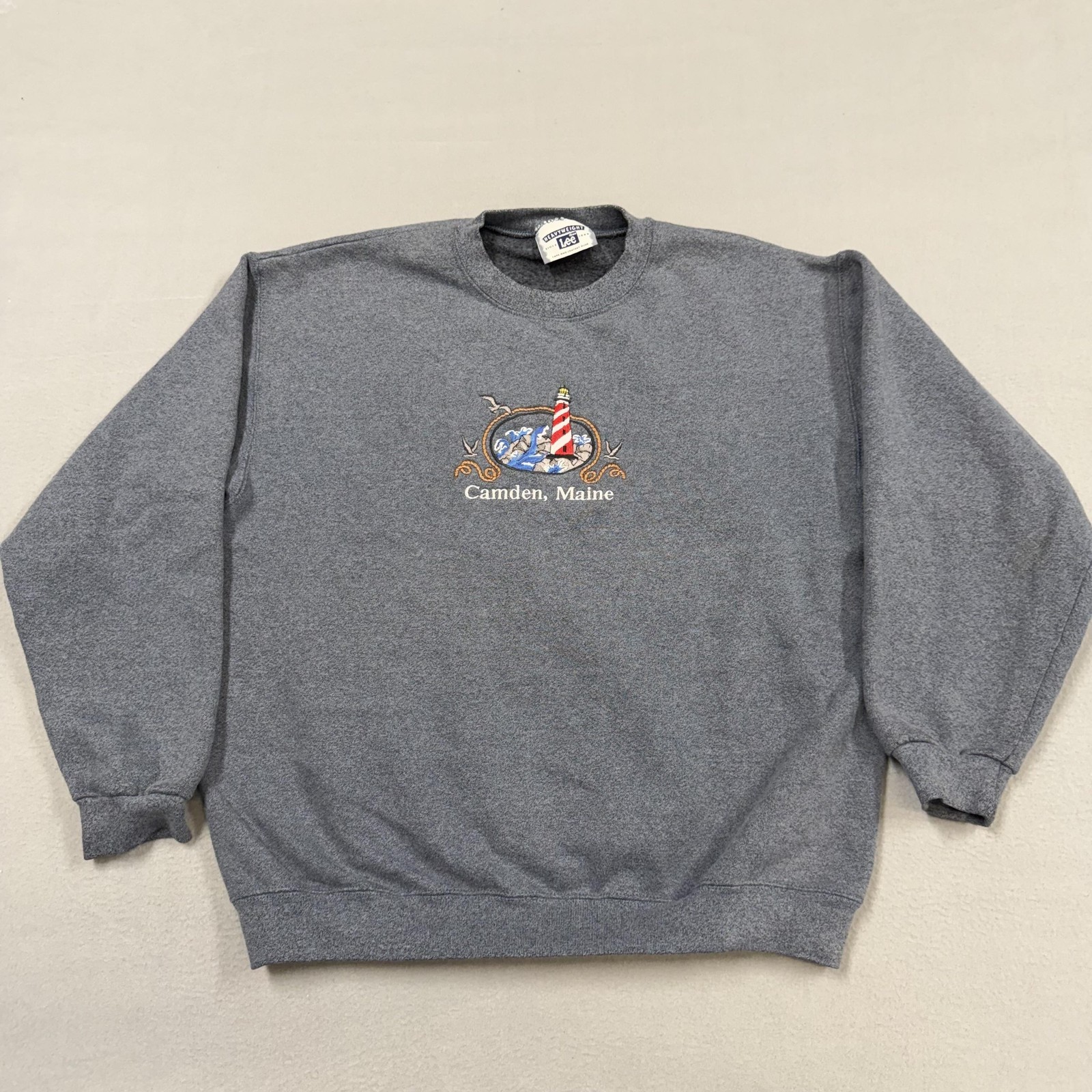 Vintage Lee Sweatshirt Mens XL Gray Maine Fleece Crewneck Lighthouse Nautical