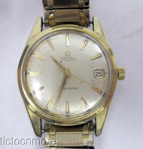 VINTAGE GOLD CAP OMEGA AUTOMATIC SEAMASTER DATE 24J WATCH MENS 14701 61SC 34mm