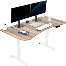 VIVO Reclaimed Wood / White 63” x 32” Electric Height Adjustable Stand Up Desk
