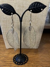 Gold Tone Leaf Earrings Dangle Drop Delicate Feather Dipped