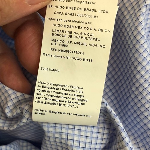 Hugo Boss Dress Shirt Mens 16 34/35 Button Down Sharp Fit Cotton Blue White - Picture 10 of 12