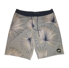 RVCA Men's Blue With Palm Leaf Board Shorts Pockets, Drawstring, Size 34
