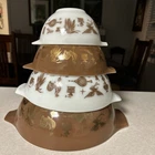 Vintage Set Of 4 Cinderella Pyrex Nesting Bowls American Heritage White Brown