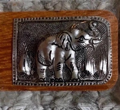 Thai Elephant Silver Tone Wood Bookmark Handmade
