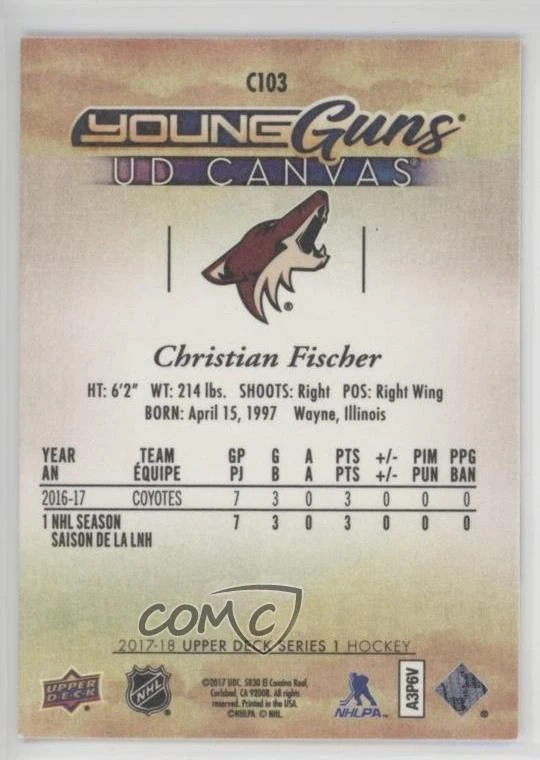2017-18 Upper Deck UD Canvas Young Guns Christian Fischer #C103 Rookie RC - Image 2 of 2