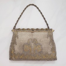 Vintage France Metallic Steel Cut Micro Beaded Evening Purse Clutch Bag
