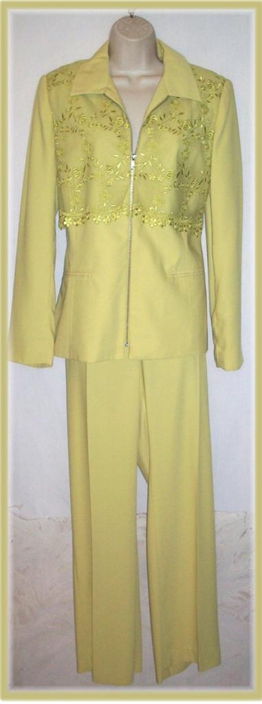 NEW NEWPORT NEWS LIME GREENISHYELLOW PANTS SUIT WITH LACE DETAIL SIZE 12 NEW NEWPORT NEWS LIME GREENISHYELLOW PANTS SUIT WITH LACE DETAIL SIZE 12