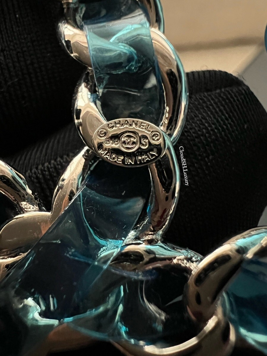 Authentic Chanel CC logo Runway Blue PVC Belt Sz.80 - New | eBay