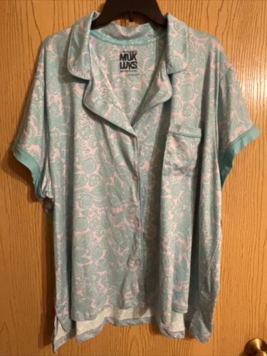 Women's Muk Luks Pajama Tops Lot of 2 Floral Print Short Sleeves Blue Green 3XL