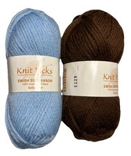2 Skeins Knit Picks Swish Yarn Superwash Merino Wool Baby Blue Truffle