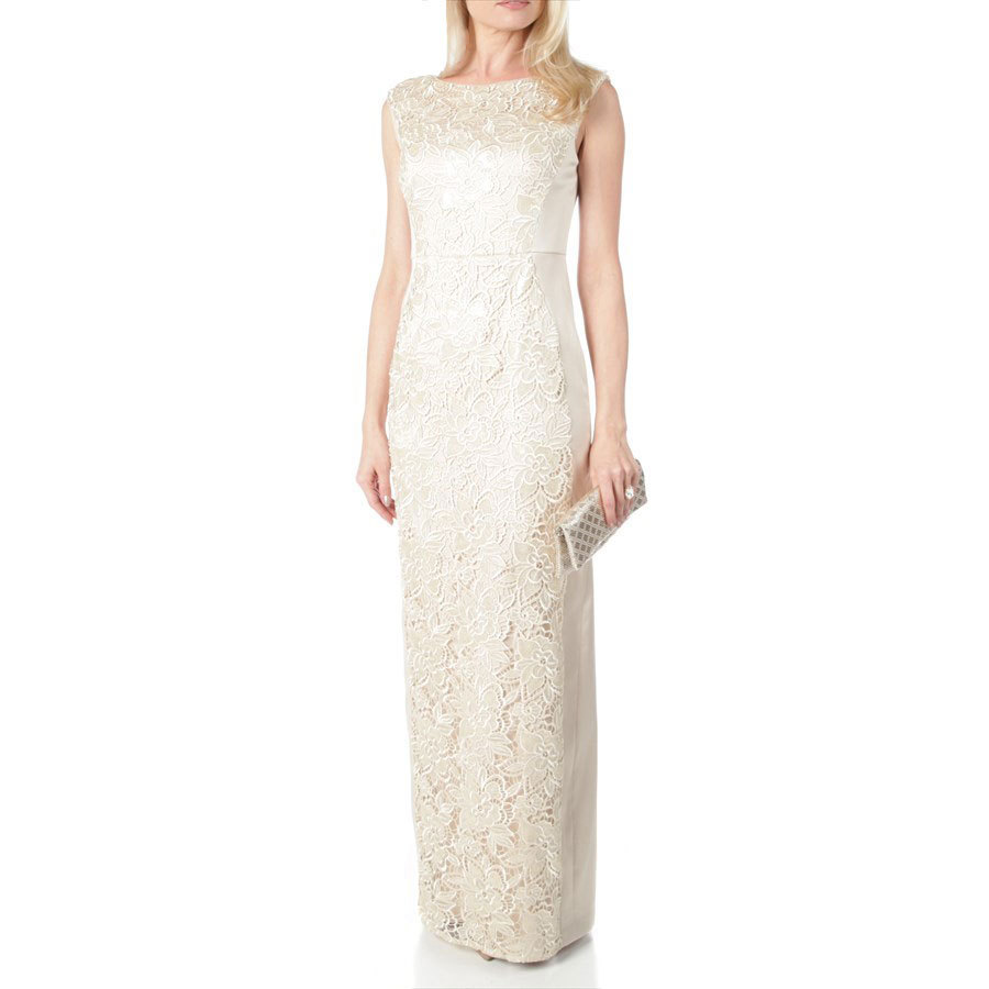 Adrianna Papell Cap Sleeve Lace Gown, Champagne Size (6) Adrianna Papell Cap Sleeve Lace Gown, Champagne Size (6)