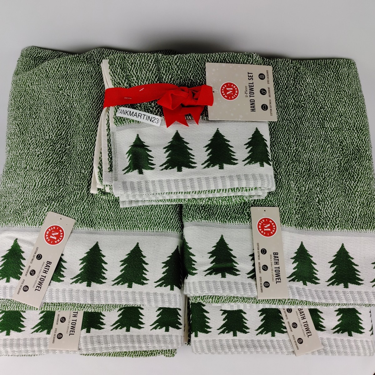 Martha Stewart (4) Bath & (2) Hand Towels Green Cabin Evergreen
