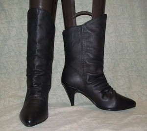 1990s Vintage Metal Big Hair Black Leather High Heel Ankle Boots