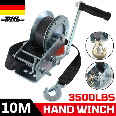 Profi Seilwinde Handwinde mit Gurtband 10Meter 3500LBS für PKW Anhänger Trailer