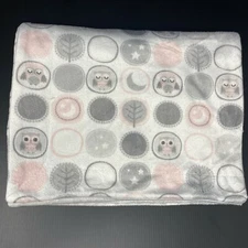 S L Home Fashions Pink Baby Blanket  Gray Owls Circles Reversible White Stars 