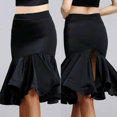 Damen Latein Tanz Fischschwanz Rock Kleid Salsa Tango Ballsaal Rumba Tanz neu schwarz