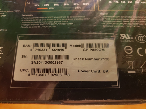 Alimentation GIGABYTE GP-P850GM 850W - Noir - Neuve et jamais ouverte - Photo 3/3