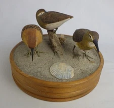 FOR REPAIR - Hand Carved Wood Sandpipers Figurine – Signed