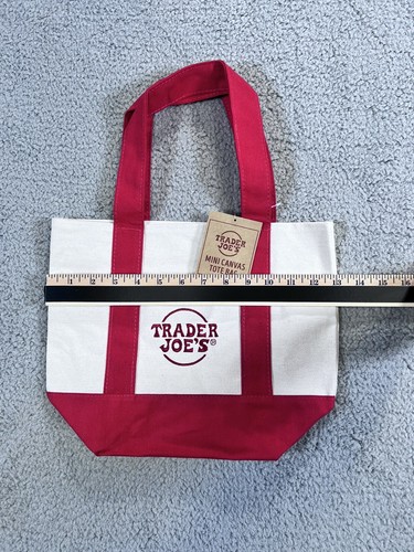 NEW Trader Joe’s Mini Canvas Tote Bag RED 🔴 Reusable Limited Edition Red - Picture 2 of 3